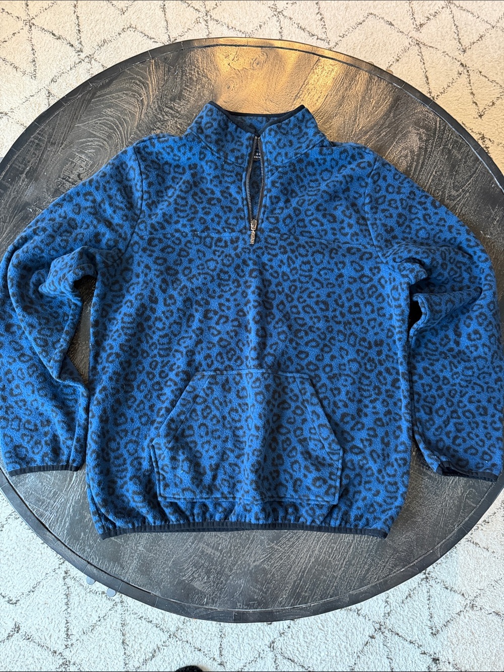 Susan Graver Blue Leopard-Print Half-Zip Pullover